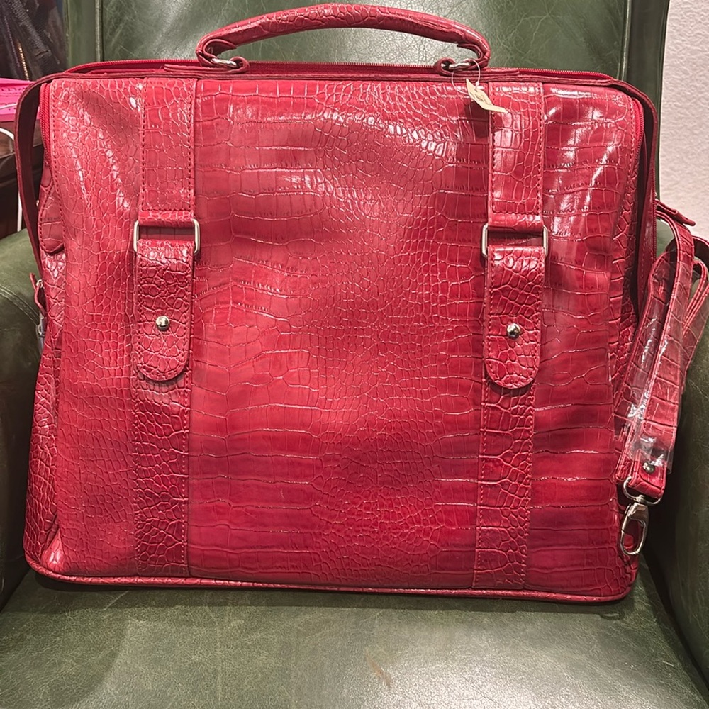 Vintage 90s Bath & Body Works Red Faux Alligator Leather Tote Travel Bag Duffle